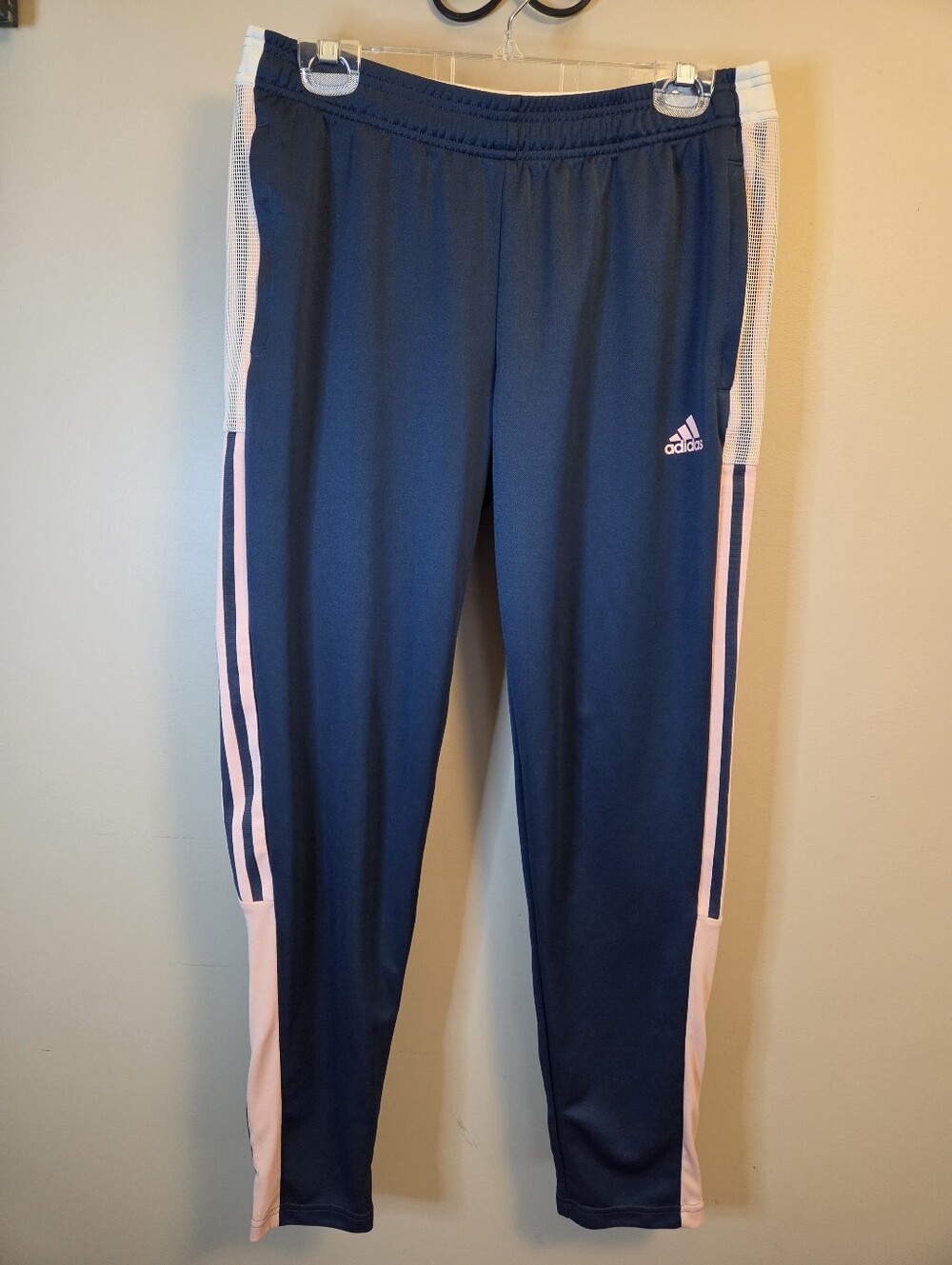Adidas Womens Large Track Pants Blue Pink AEROREADY Tapered Athletic Soccer